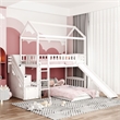CRO Decor Twin Over Twin Bunk Bed with Two Drawers and Slide House Bed  (White)