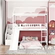 CRO Decor Twin Over Twin Bunk Bed with Two Drawers and Slide House Bed  (White)