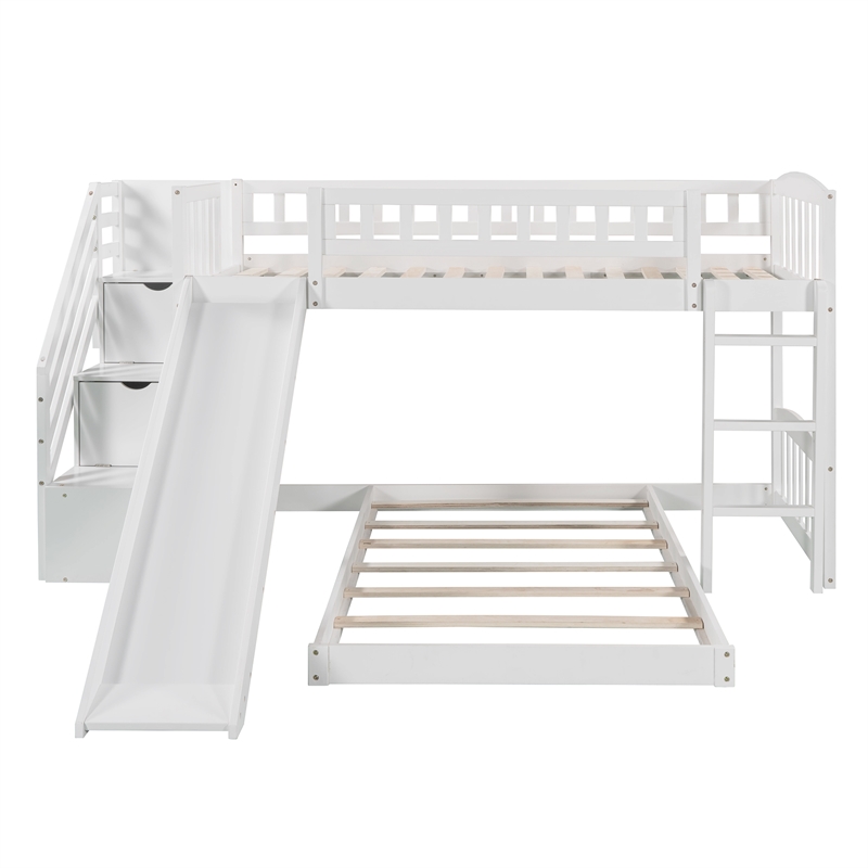 CRO Decor Stairway Twin over Twin Bunk Bed with Two Drawers and Slide (White)