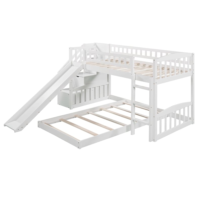 CRO Decor Stairway Twin over Twin Bunk Bed with Two Drawers and Slide (White)