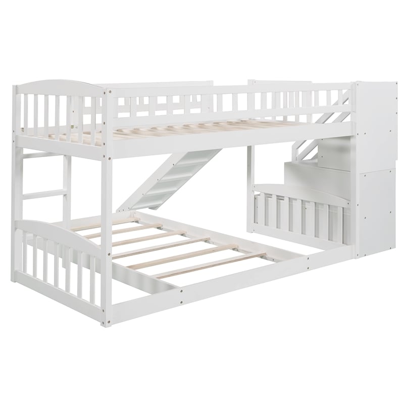CRO Decor Stairway Twin over Twin Bunk Bed with Two Drawers and Slide (White)