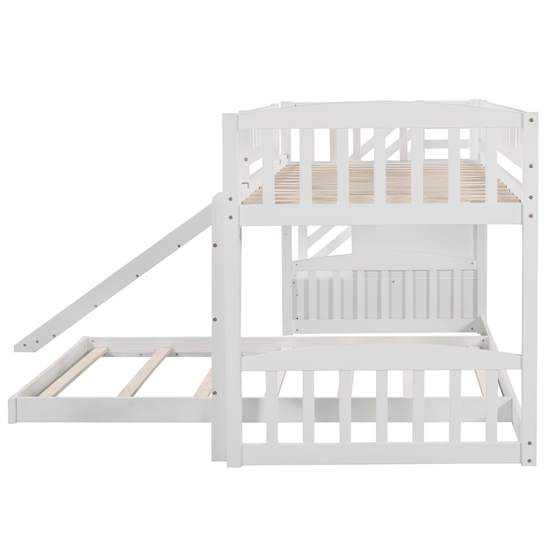 CRO Decor Stairway Twin over Twin Bunk Bed with Two Drawers and Slide (White)