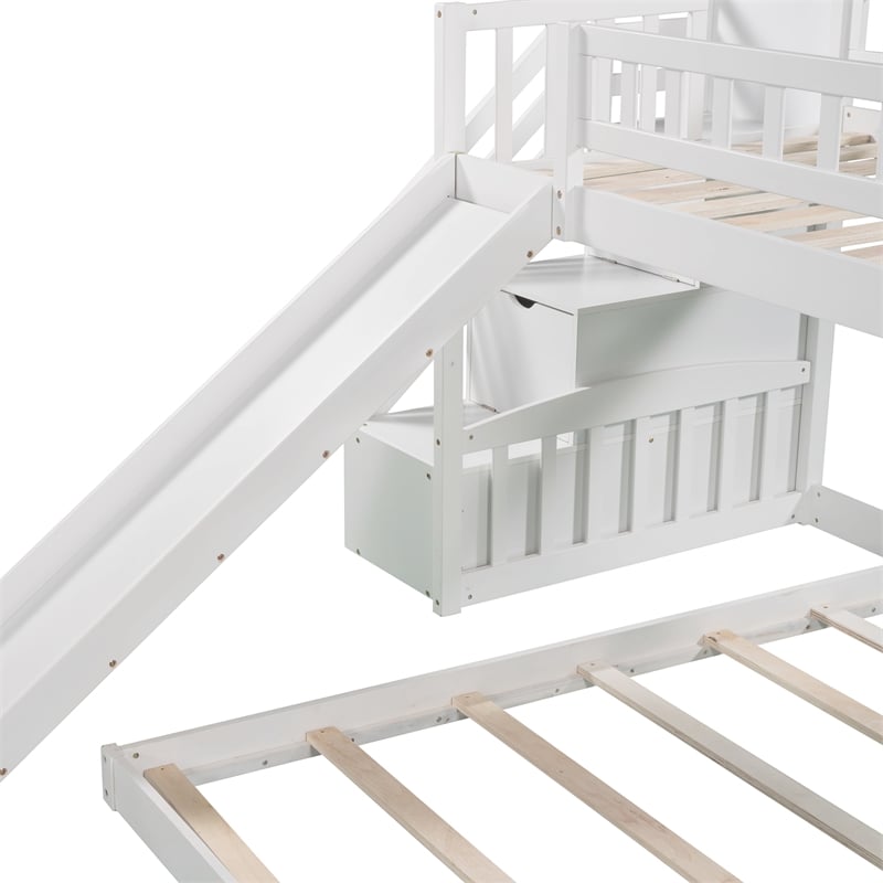 CRO Decor Stairway Twin over Twin Bunk Bed with Two Drawers and Slide (White)