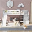 CRO Decor Stairway Twin over Twin Bunk Bed with Two Drawers and Slide (White)