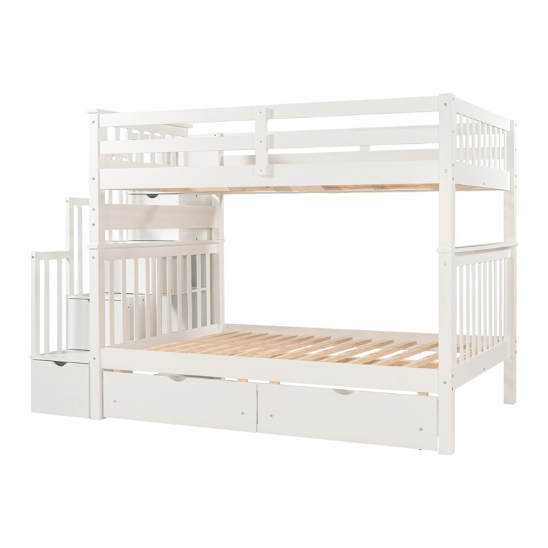 CRO Decor Full Over Full Bunk Bed with Shelves and 6 Storage Drawers (White)