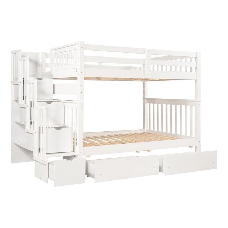 CRO Decor Full Over Full Bunk Bed with Shelves and 6 Storage Drawers (White)