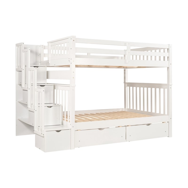 CRO Decor Full Over Full Bunk Bed with Shelves and 6 Storage Drawers (White)