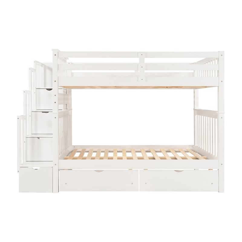 CRO Decor Full Over Full Bunk Bed with Shelves and 6 Storage Drawers (White)