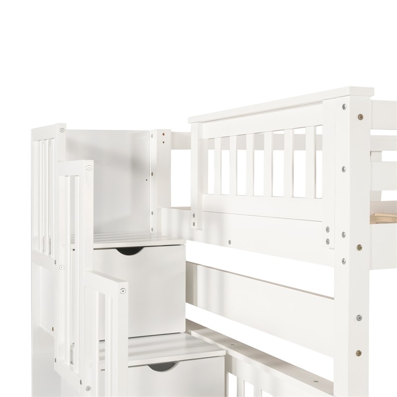 CRO Decor Full Over Full Bunk Bed with Shelves and 6 Storage Drawers (White)