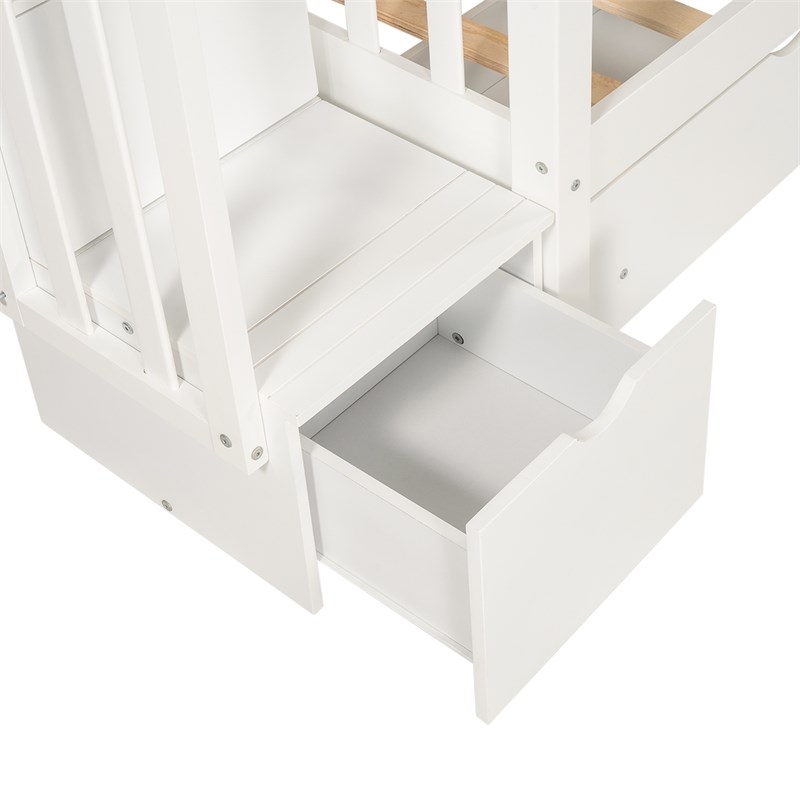 CRO Decor Full Over Full Bunk Bed with Shelves and 6 Storage Drawers (White)