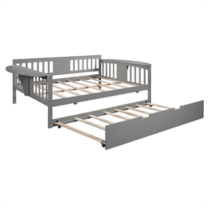 cro decor full size daybed with twin size trundle wood slat support (gray)
