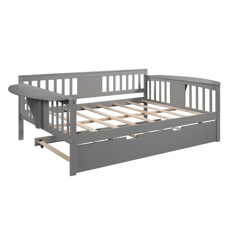 CRO Decor Full size Daybed with Twin size Trundle Wood Slat Support (Gray)