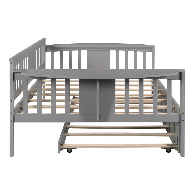 CRO Decor Full size Daybed with Twin size Trundle Wood Slat Support (Gray)