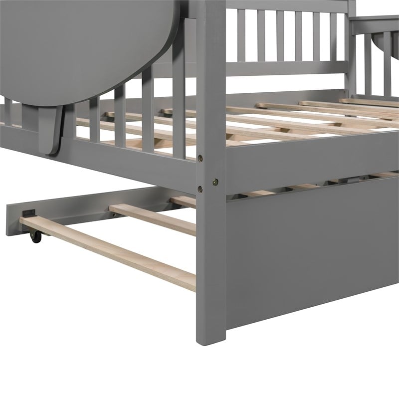 CRO Decor Full size Daybed with Twin size Trundle Wood Slat Support (Gray)