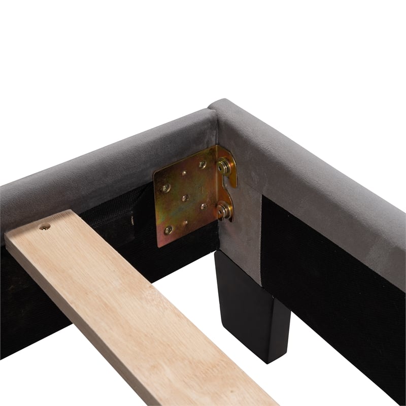 CRO Decor Queen Size Velvet Upholstered Platform Bed (Box Spring Needed) - Gray