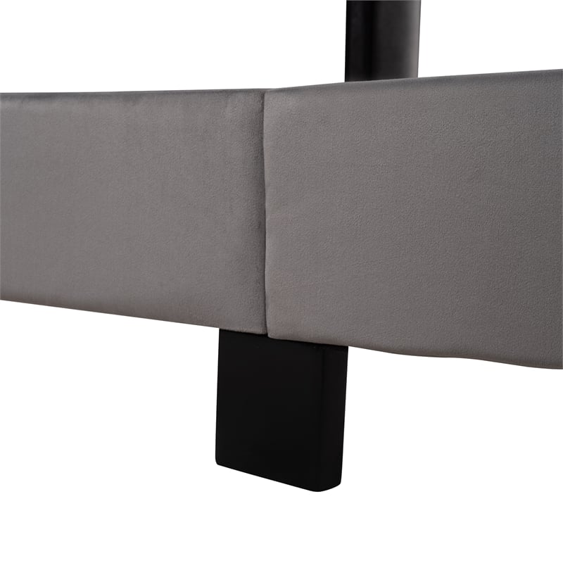 CRO Decor Queen Size Velvet Upholstered Platform Bed (Box Spring Needed) - Gray