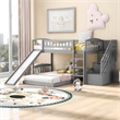CRO Decor Stairway Twin over Twin Bunk Bed with Two Drawers and Slide -Gray
