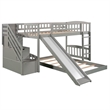 CRO Decor Stairway Twin over Twin Bunk Bed with Two Drawers and Slide -Gray