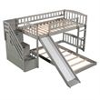 CRO Decor Stairway Twin over Twin Bunk Bed with Two Drawers and Slide -Gray