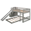 CRO Decor Stairway Twin over Twin Bunk Bed with Two Drawers and Slide -Gray