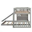 CRO Decor Stairway Twin over Twin Bunk Bed with Two Drawers and Slide -Gray