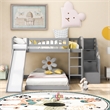 CRO Decor Stairway Twin over Twin Bunk Bed with Two Drawers and Slide -Gray
