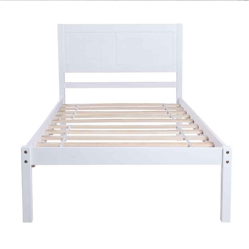 CRO Decor Wood Platform Bed Twin size Platform Bed with Headboard (White)