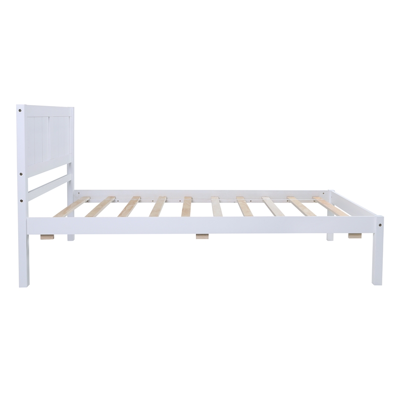 CRO Decor Wood Platform Bed Twin size Platform Bed with Headboard (White)