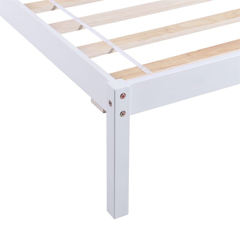 CRO Decor Wood Platform Bed Twin size Platform Bed with Headboard (White)