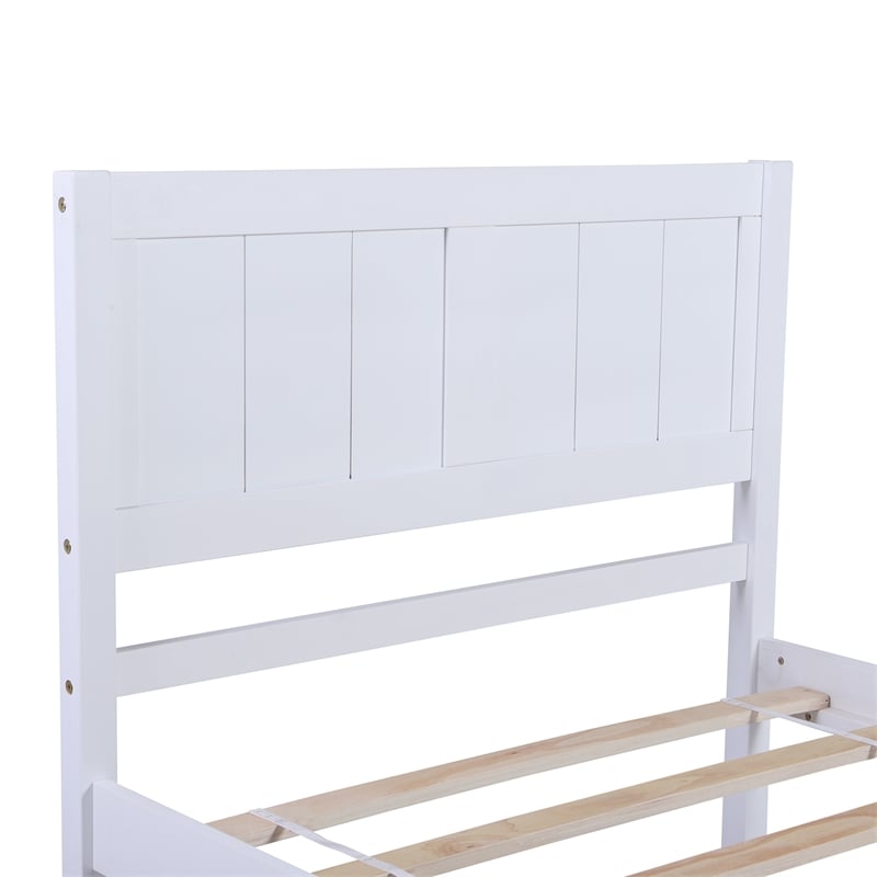 CRO Decor Wood Platform Bed Twin size Platform Bed with Headboard (White)