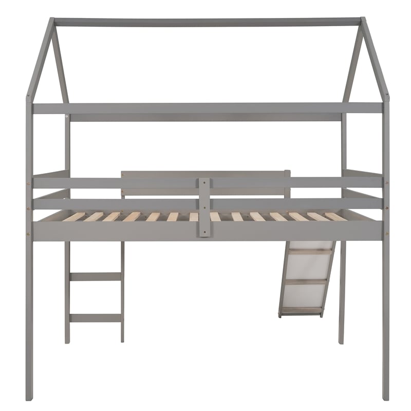 CRO Decor Full Size Loft Bed with Slide House Bed with Slide (Gray)