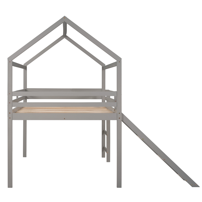CRO Decor Full Size Loft Bed with Slide House Bed with Slide (Gray)
