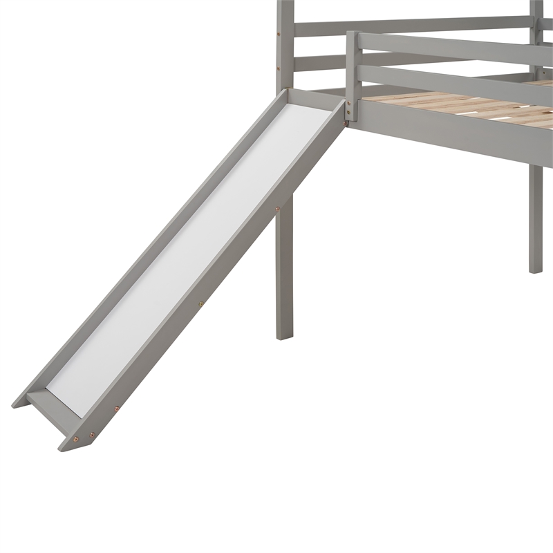CRO Decor Full Size Loft Bed with Slide House Bed with Slide (Gray)
