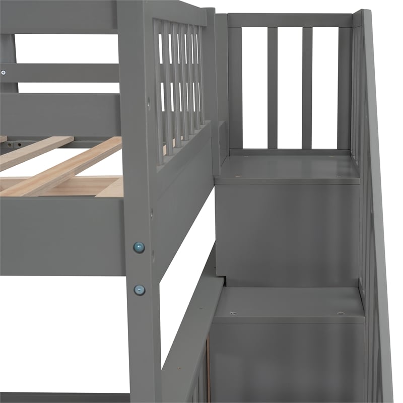 CRO Decor Stairway Full-Over-Full Bunk Bed with Drawer Storage (Gray)