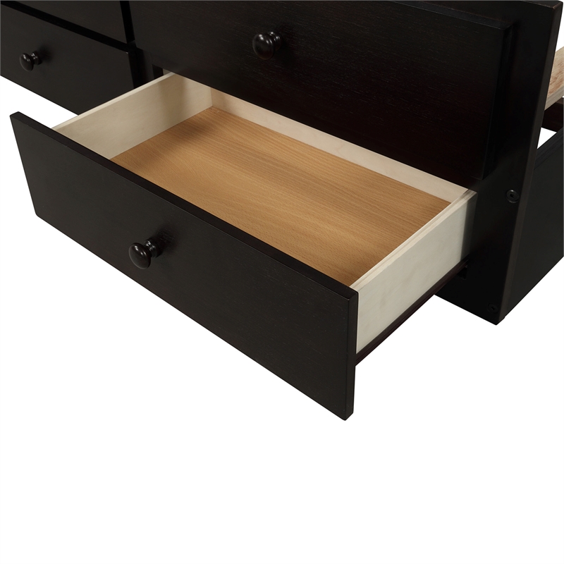 CRO Decor Twin Bunk Bed with Ladder Twin Trundle Bed with 3 Drawers (Espresso)