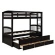 CRO Decor Twin Bunk Bed with Ladder Twin Trundle Bed with 3 Drawers (Espresso)