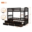 CRO Decor Twin Bunk Bed with Ladder Twin Trundle Bed with 3 Drawers (Espresso)