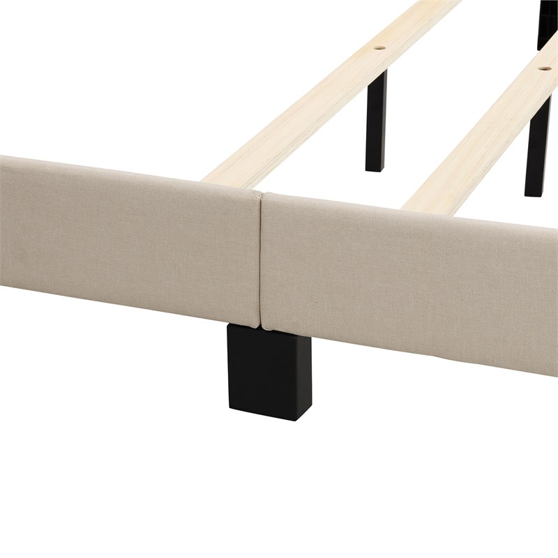 CRO Decor Upholstered Platform Bed with Tufted Headboard Linen Fabric (Queen)