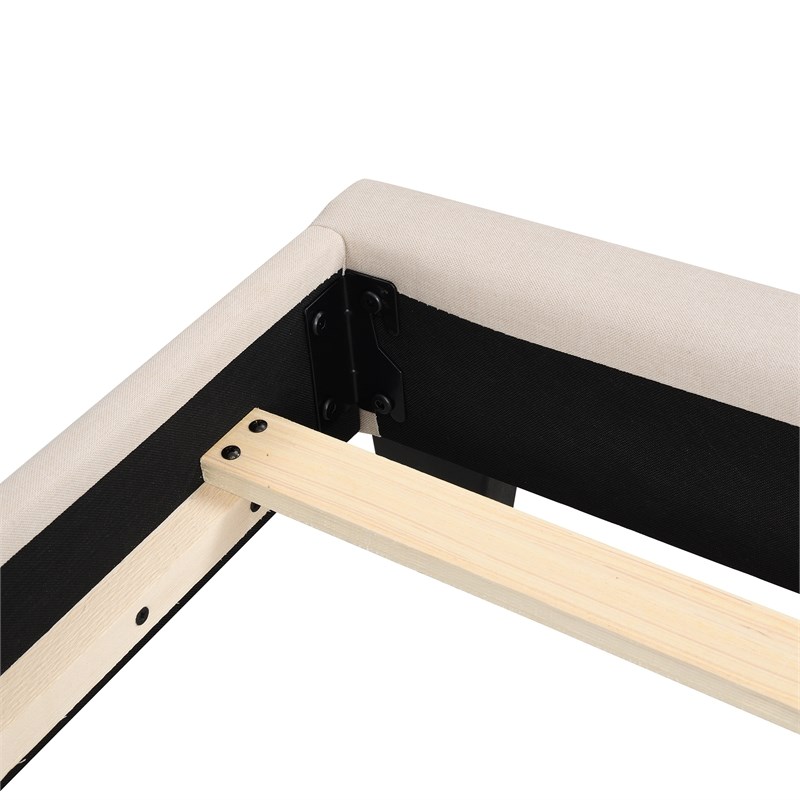 CRO Decor Upholstered Platform Bed with Tufted Headboard Linen Fabric (Queen)