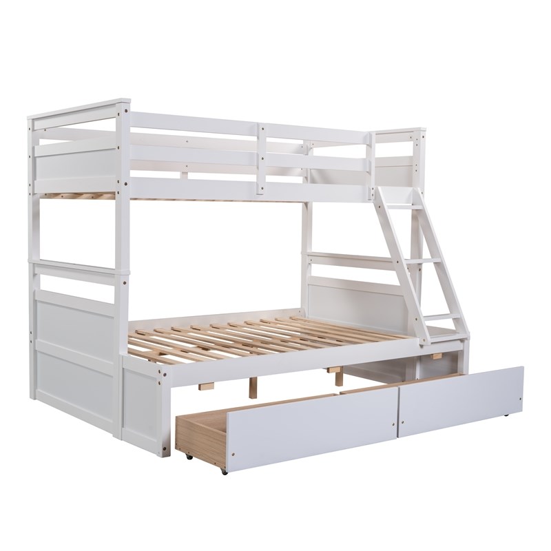 CRO Decor Twin over Full Wood Bunk Bed with Storage - White