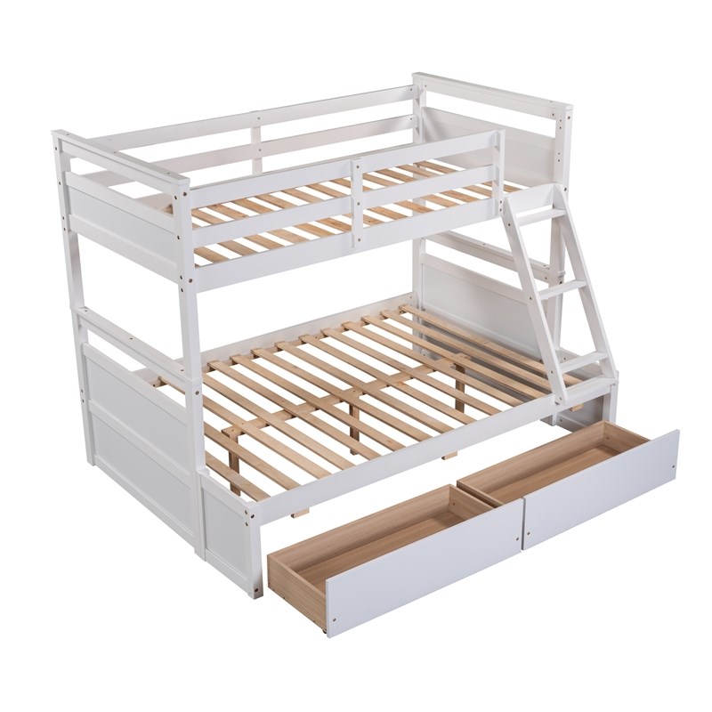 CRO Decor Twin over Full Wood Bunk Bed with Storage - White