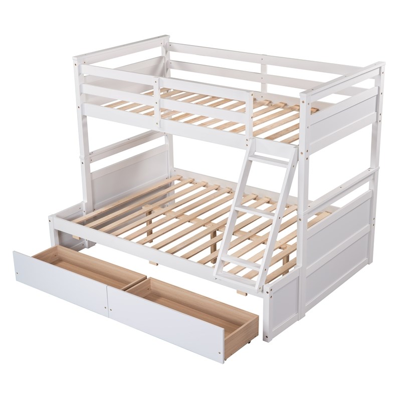 CRO Decor Twin over Full Wood Bunk Bed with Storage - White