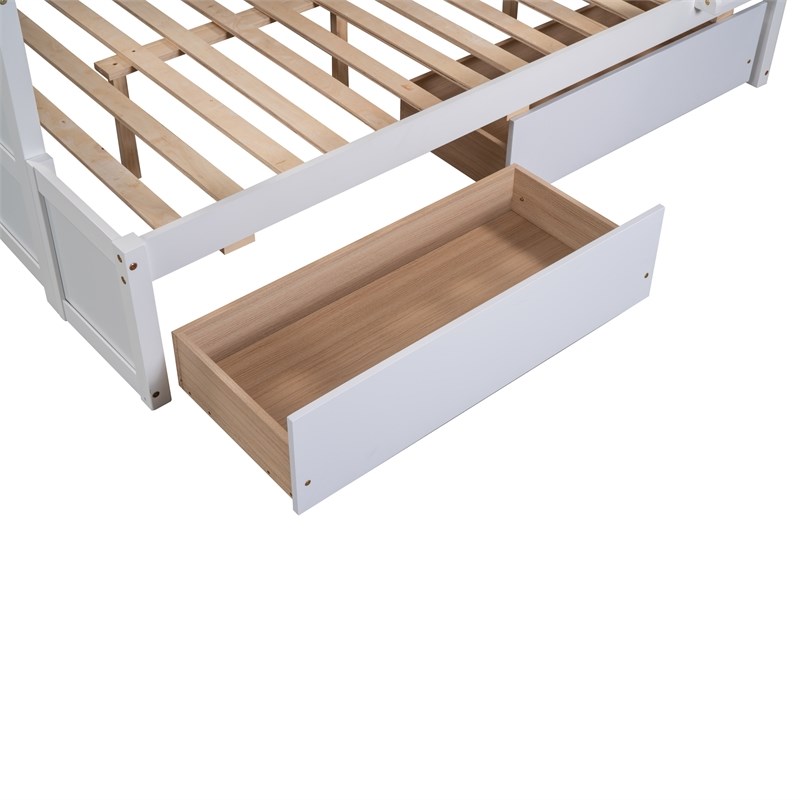 CRO Decor Twin over Full Wood Bunk Bed with Storage - White