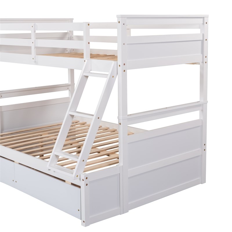 CRO Decor Twin over Full Wood Bunk Bed with Storage - White