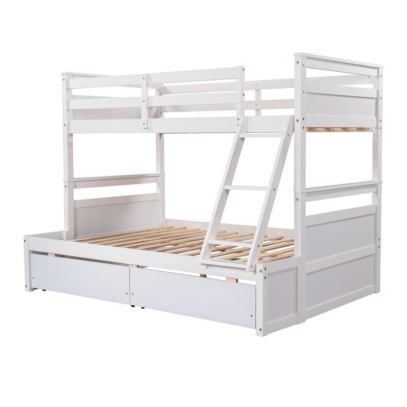 CRO Decor Twin over Full Wood Bunk Bed with Storage - White