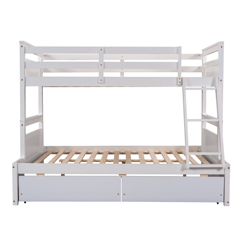 CRO Decor Twin over Full Wood Bunk Bed with Storage - White