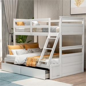 cro decor twin over full wood bunk bed with storage - white