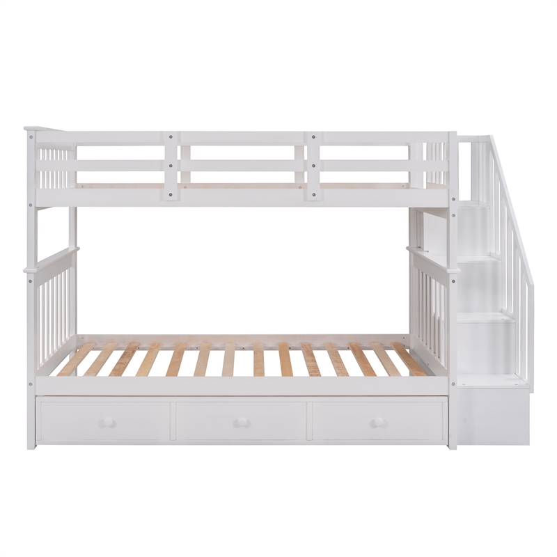 CRO Decor Stairway Twin-Over-Twin Bunk Bed with Three Drawers - White