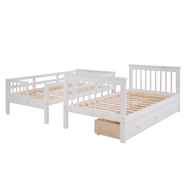 CRO Decor Stairway Twin-Over-Twin Bunk Bed with Three Drawers - White