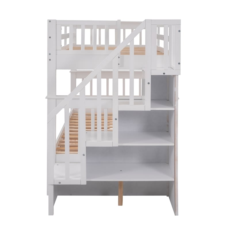 CRO Decor Stairway Twin-Over-Twin Bunk Bed with Three Drawers - White